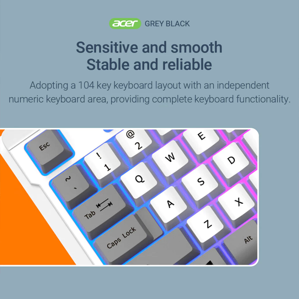 Acer OKB0A0 Silent Office Keyboard | RGB Ambient Light | Stylish Two-Color Design - Image 4