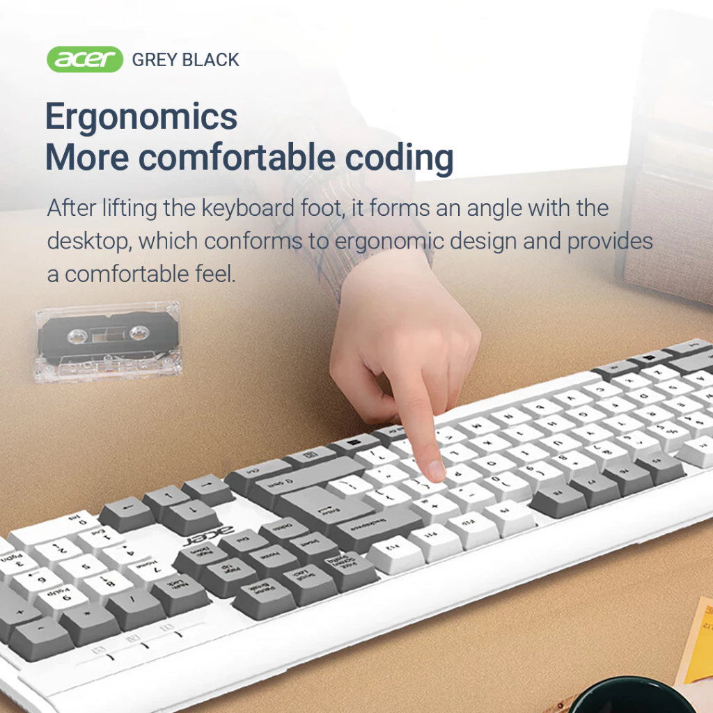 Acer OKB0A0 Silent Office Keyboard | RGB Ambient Light | Stylish Two-Color Design - Image 5