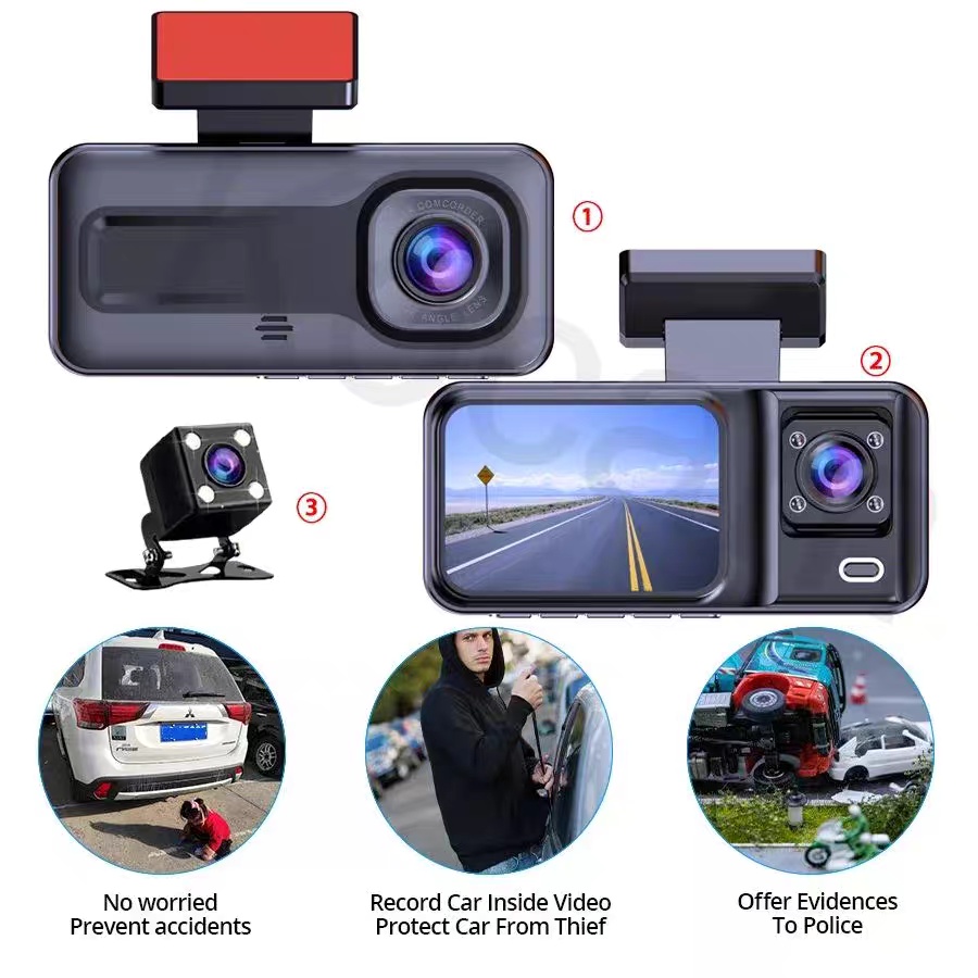 3-Channel Dash Cam – Front, Inside & Rear Car Camera - Image 6