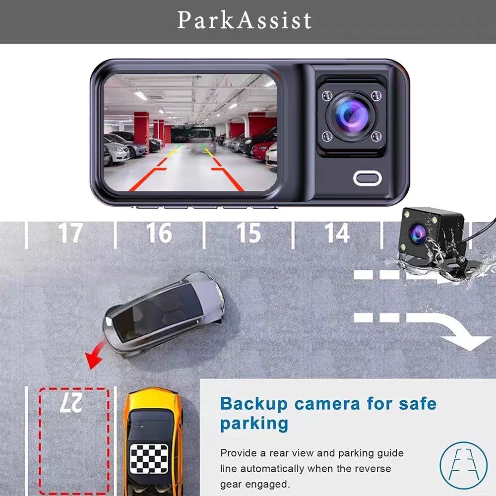 3-Channel Dash Cam – Front, Inside & Rear Car Camera - Image 7