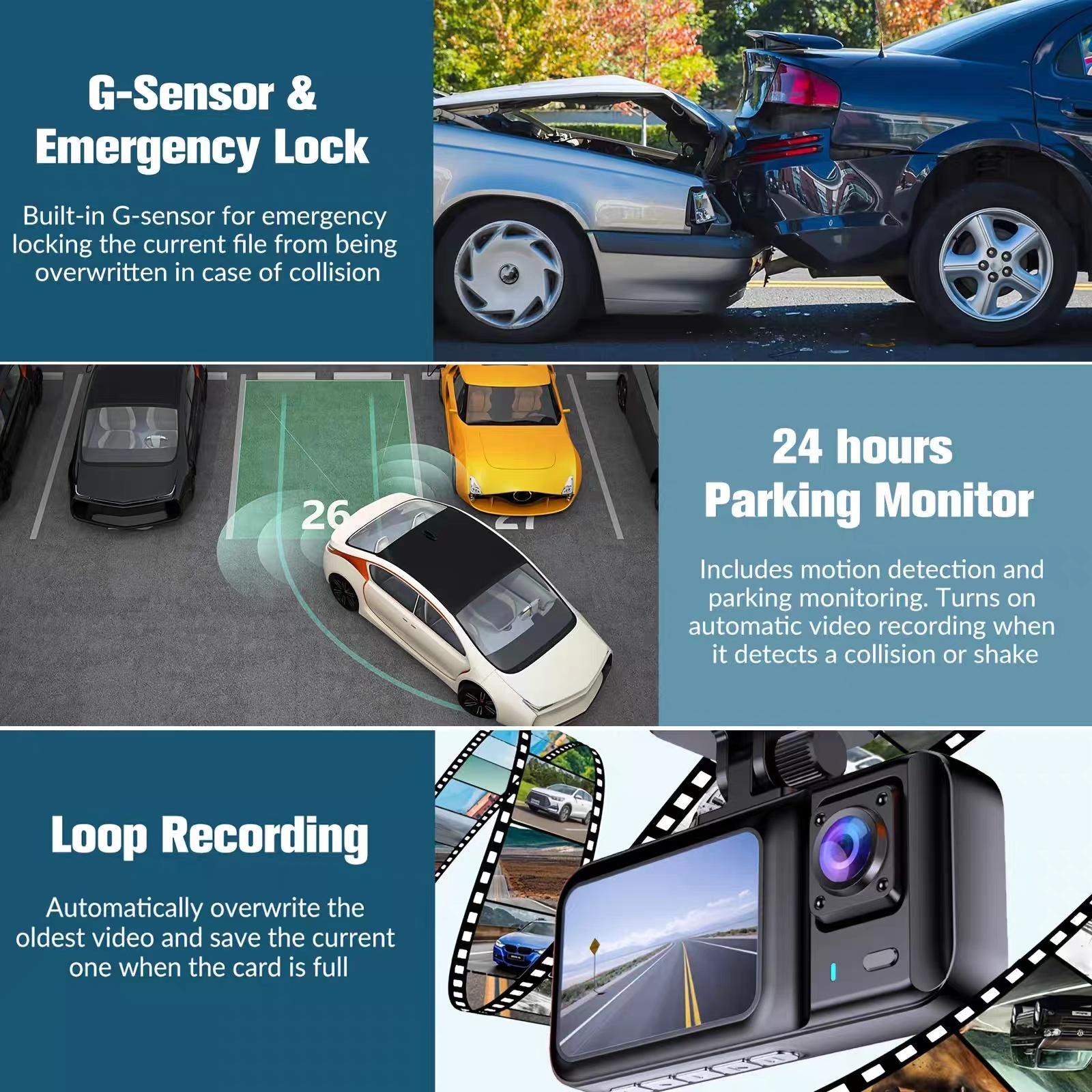 3-Channel Dash Cam – Front, Inside & Rear Car Camera - Image 8