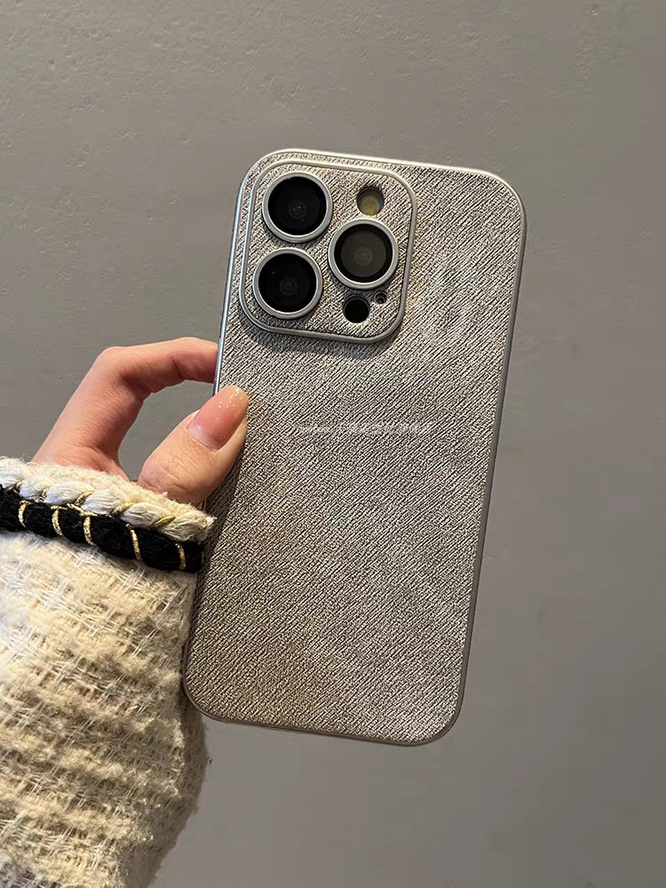 iPhone 16 Pro Max Premium Denim Leather Cement Grey Case - Image 2