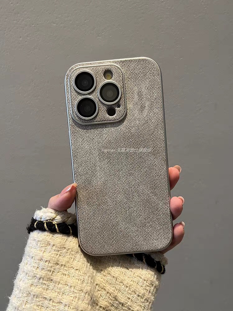 iPhone 16 Pro Max Premium Denim Leather Cement Grey Case - Image 3