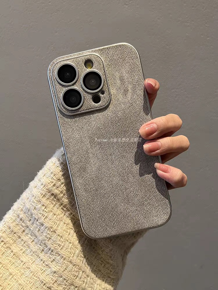 iPhone 16 Pro Max Premium Denim Leather Cement Grey Case
