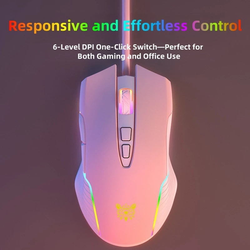 Onikuma CW905 6400DPI RGB Gaming Mouse – Pink Edition - Image 2