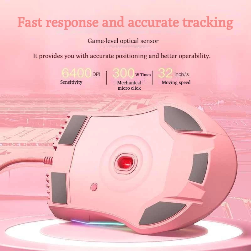 Onikuma CW905 6400DPI RGB Gaming Mouse – Pink Edition - Image 5