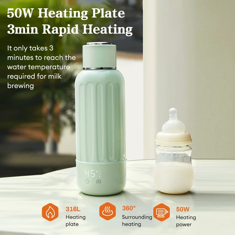 MOODNG Rechargeable Stainless Steel Electric Boiling Bottle – Wireless Heating & Constant Temperature for Baby Milk & More