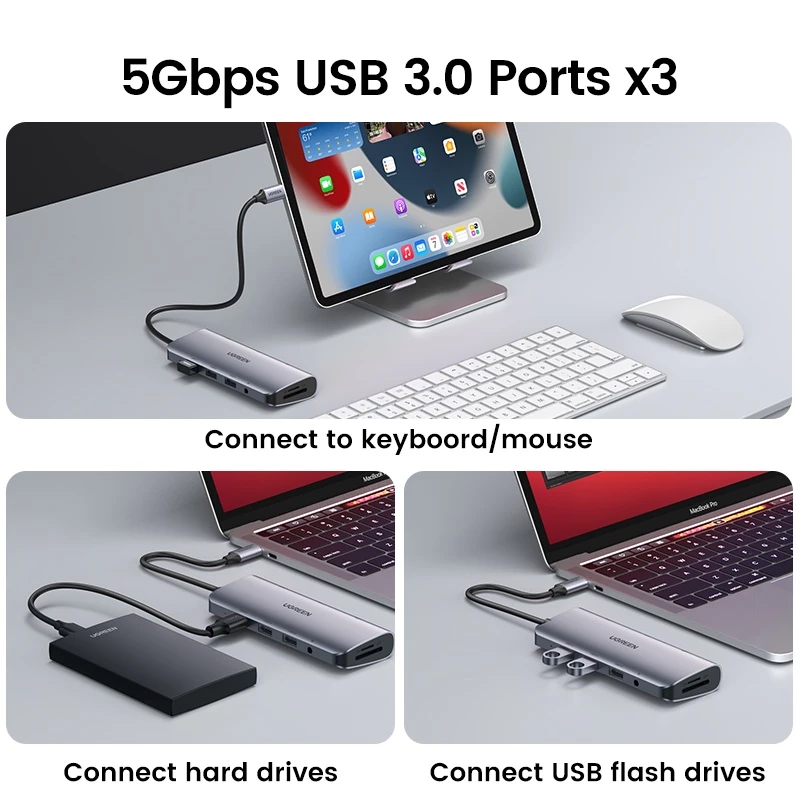 UGREEN 10-in-1 USB-C Hub – Type C Hub with Ethernet, 4K HDMI, VGA, PD Power Delivery, 3 USB 3.0 Ports & More - Image 4